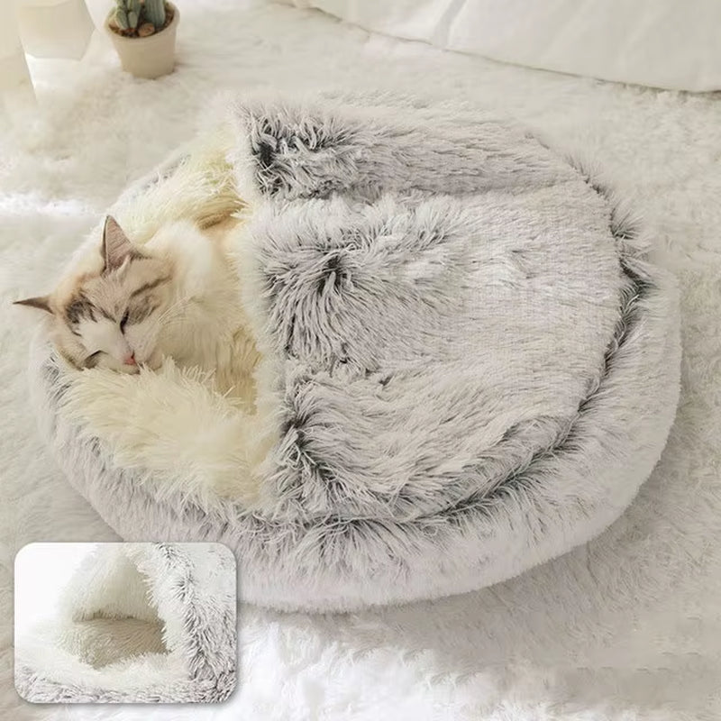 Winter 2 in 1 Cat Bed round Warm Pet Bed House Long Plush Dog Bed Warm Sleeping Bag Sofa Cushion Nest for Small Dogs Cats Kitten