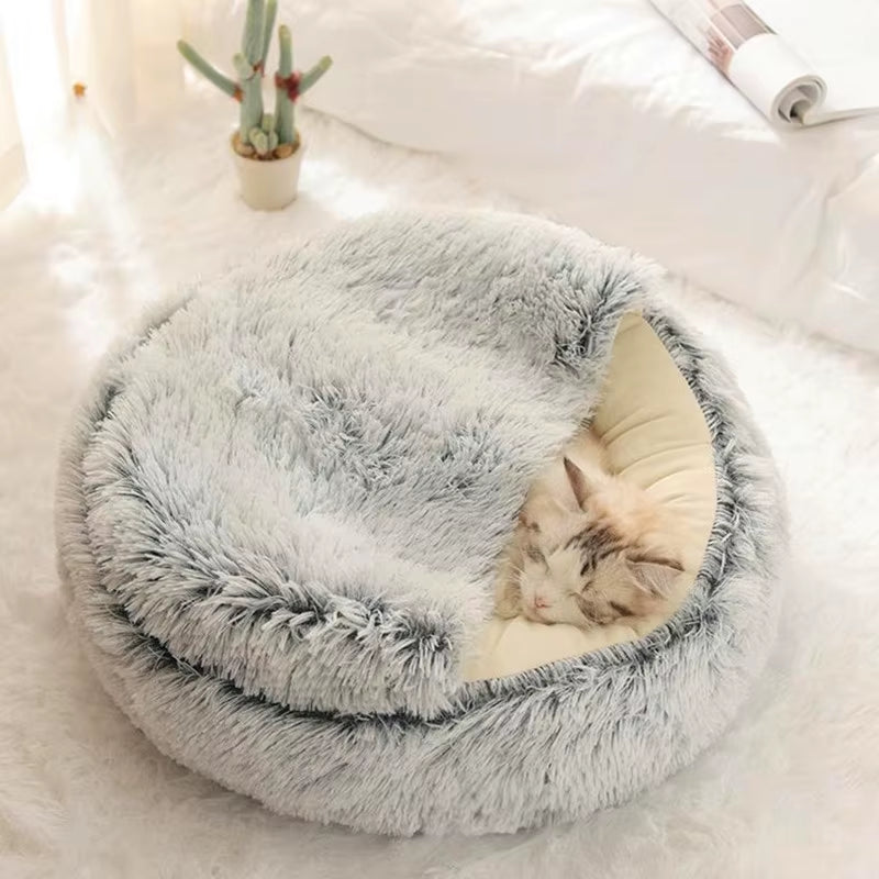 Winter 2 in 1 Cat Bed round Warm Pet Bed House Long Plush Dog Bed Warm Sleeping Bag Sofa Cushion Nest for Small Dogs Cats Kitten