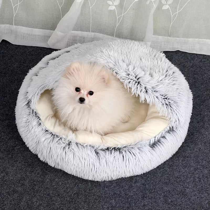 Winter 2 in 1 Cat Bed round Warm Pet Bed House Long Plush Dog Bed Warm Sleeping Bag Sofa Cushion Nest for Small Dogs Cats Kitten
