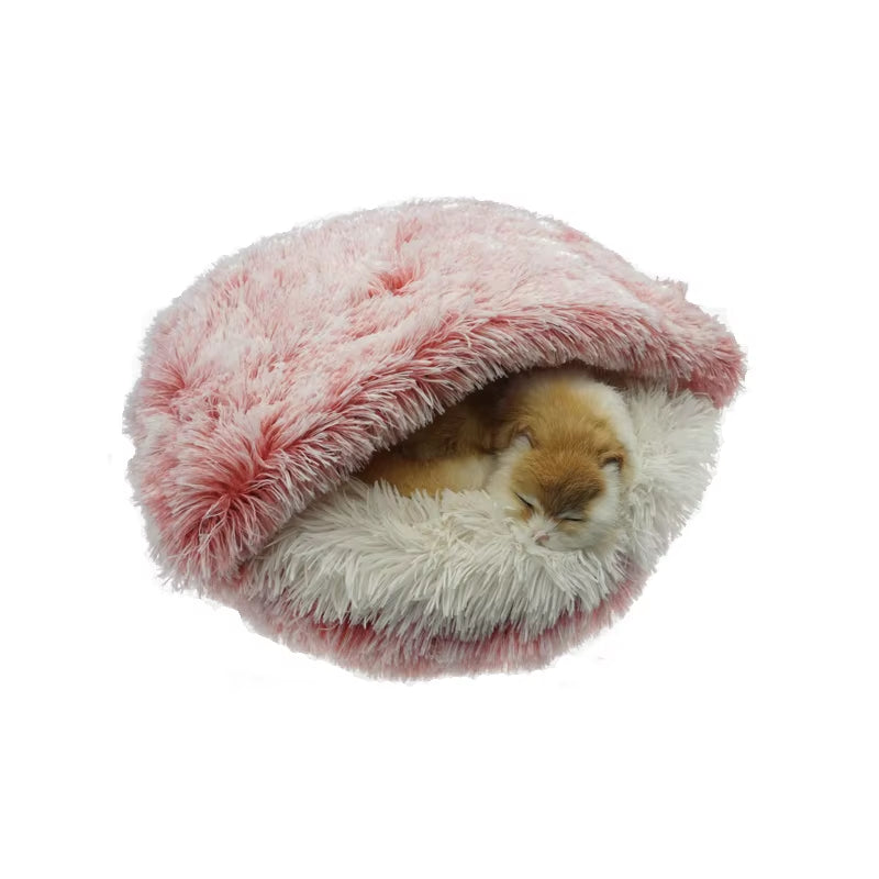 Winter 2 in 1 Cat Bed round Warm Pet Bed House Long Plush Dog Bed Warm Sleeping Bag Sofa Cushion Nest for Small Dogs Cats Kitten